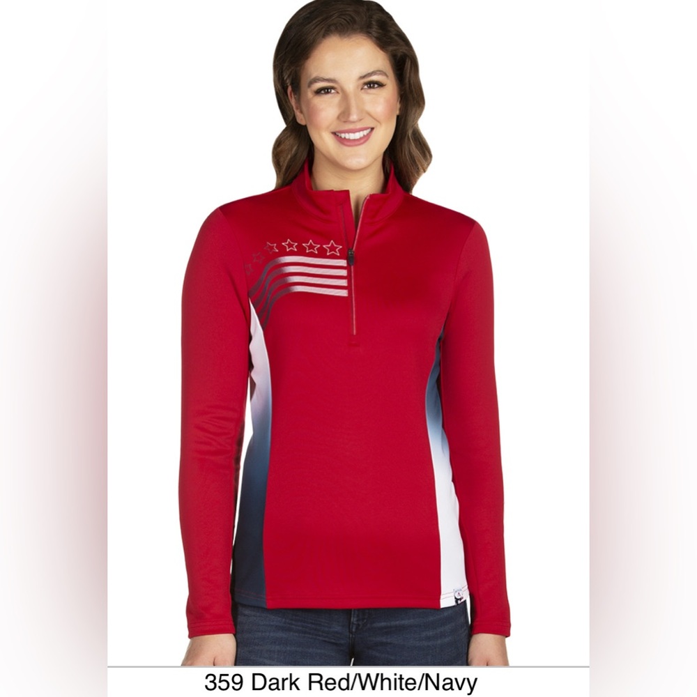 ANTIGUA Women’s Liberty Pullover in Dark Red w/Flag Design, sizes XL and 2XL NWT